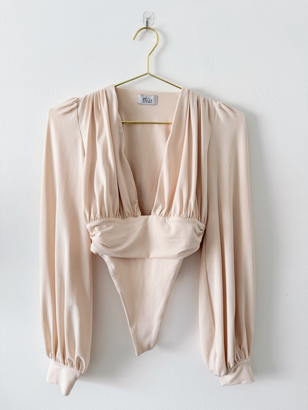 Oh Polly Blush Long-Sleeve Draped Bodysuit